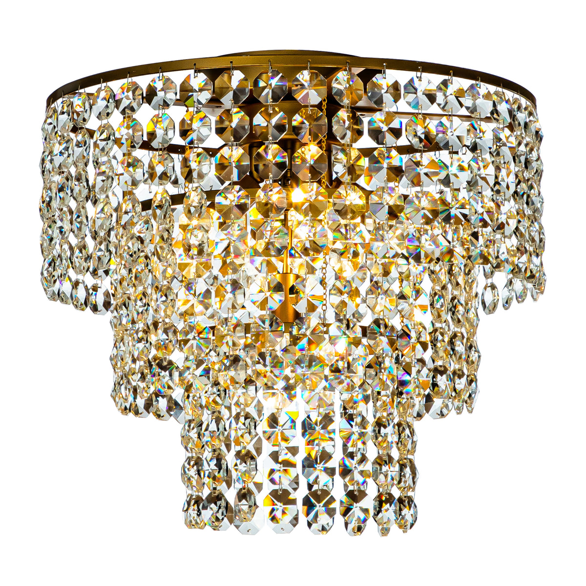 Antique Gold Cone Ceiling Light with Clear Crystal Beads