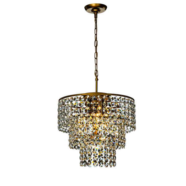 5-Light Antique Gold Cone Shape Tiered Chandelier With Clear Crystals Beads