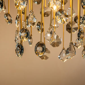 5-Light 20'' Modern Antique Gold Chandelier With Rain Drop Crystal Shade