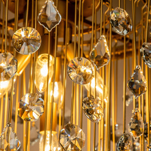 5-Light 20'' Modern Antique Gold Chandelier With Rain Drop Crystal Shade