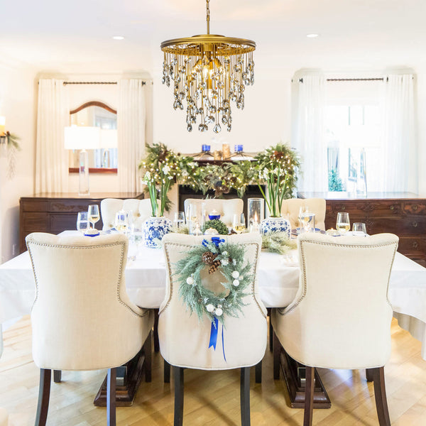 5-Light 20'' Modern Antique Gold Chandelier With Rain Drop Crystal Shade