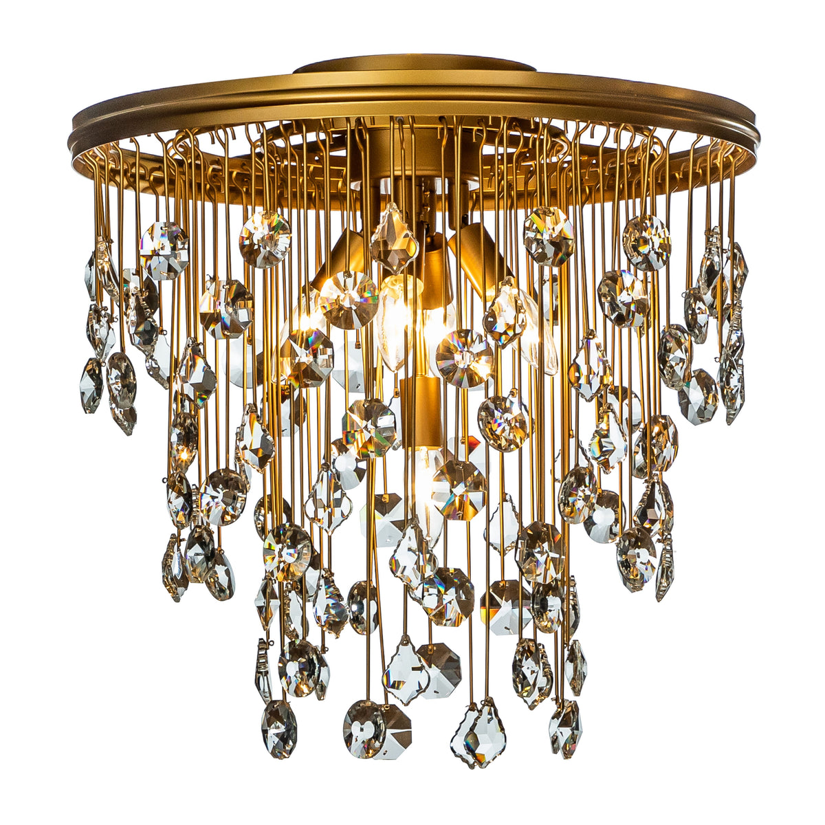 OPEN BOX-Modern Antique Gold Flush Mount with Rain Drop Crystal