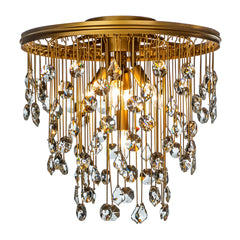 5-Light 20'' Modern Antique Gold Flush Mount With Rain Drop Crystal Shade