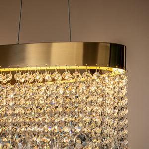 Modern Gold And Oval Led Linear Crystal Raindrop Chandelier For Kitchen Island And Dining Room