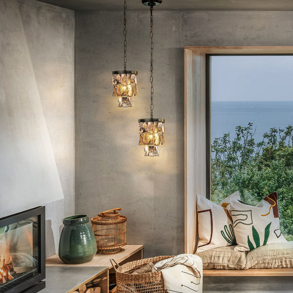 Farmhouse Patterned Capiz Shell Coastal Mini Pendant Chandelier