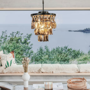 OPEN BOX-Mini Farmhouse Capiz Shell Tiered Chandelier