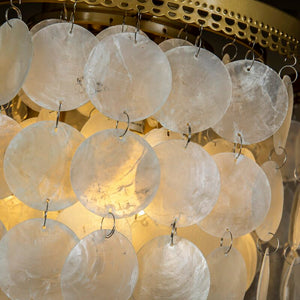 3-Light Coastal Capiz Seashell Tiered Chandelier in Painted Brass