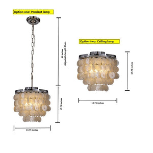 3-Light Coastal Capiz Seashell Tiered Chandelier in Painted Brass