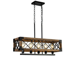5-Light Farmhouse Square/Rectangle Kitchen Island Chandelier with Solid Wood Accent