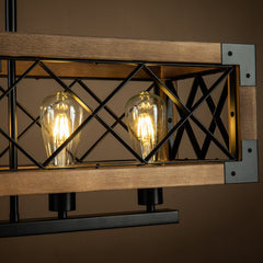 5-Light Farmhouse Square/Rectangle Kitchen Island Chandelier with Solid Wood Accent