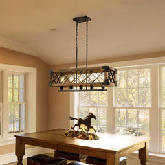 5-Light Farmhouse Square/Rectangle Kitchen Island Chandelier with Solid Wood Accent
