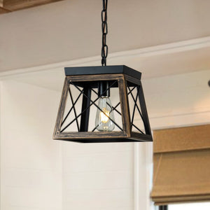1-Light Farmhouse Mini Square Single Pendant Light with Wrought Iron Accents