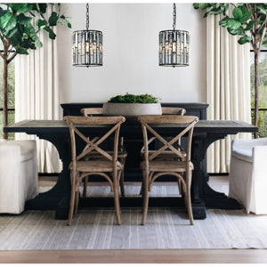 3-Light Black Mondern Farmhouse Crystal Lantern Drum Chandeliers