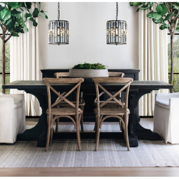 3-Light Black Mondern Farmhouse Crystal Lantern Drum Chandeliers