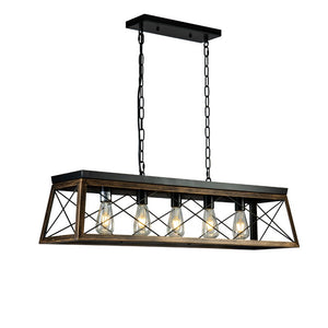 5-Light Square/Rectangle Farmhouse Chandelier For Kitchen Island With Wrought Iron Accents