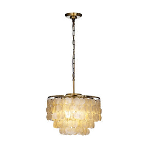 Antique Gold Coastal Capiz Seashells Chandelier