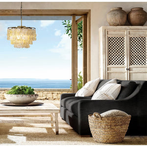 3-Light Coastal Capiz Seashells Chandelier in Antique Gold for Living Room