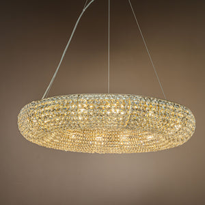 14-Light 31 inch Unique/Statement Soft Gold Wagon Wheel Chandelier With Crystal Beads Accents