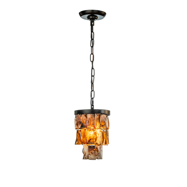 Farmhouse Patterned Capiz Shell Coastal Mini Pendant Chandelier