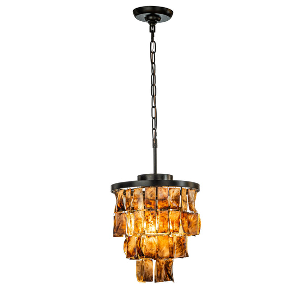 3-Light 12" Farmhouse Natural Patterned Capiz Shell Black Gold Seashell Tiered Chandelier Coastal Indoor Pendant lamp