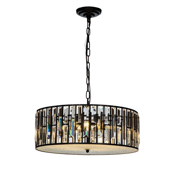 6- Light Black Glam Crystal Drum Chandelier 20" Island Pendant Lamp