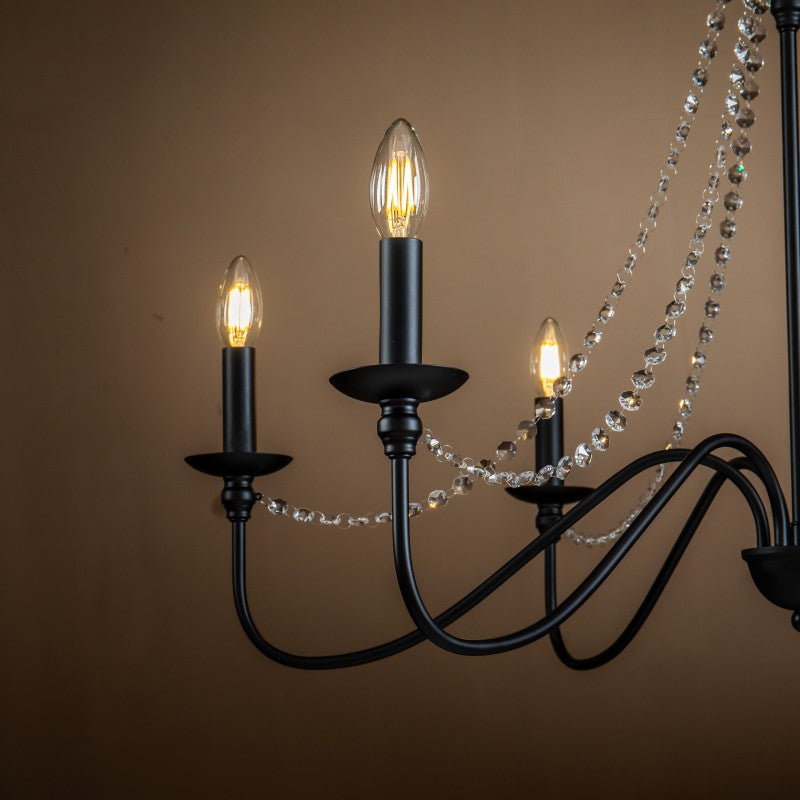 Candle Style Traditional Classic Crystal Chandelier in Matte Black