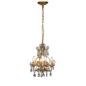 4-Lights Antique Gold Candlestick Chandelier 13In. Pendant Light With Crystal Teardrop Beads