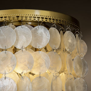3-Light Brass Indoor Capiz Shell Flush Mount Coastal Decor Chandelier
