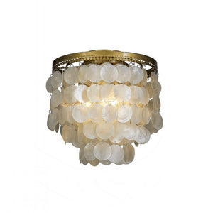 3-Light Brass Indoor Capiz Shell Flush Mount Coastal Decor Chandelier
