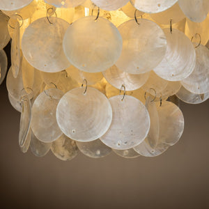 3-Light Brass Indoor Capiz Shell Flush Mount Coastal Decor Chandelier