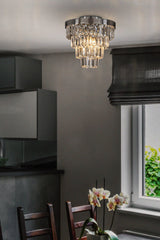 3-Light Chrome Interior Tiered Crystal Flush Mount Ceiling Lamp Glam Chandelier