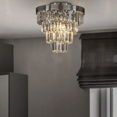 3-Light Chrome Interior Tiered Crystal Flush Mount Ceiling Lamp Glam Chandelier
