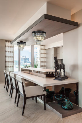 Modern Matte Black Tier Crystal Flush Mount