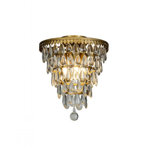 3-Lights Brass Tiered Crystal Chandelier