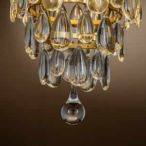 3-Lights Brass Tiered Crystal Chandelier