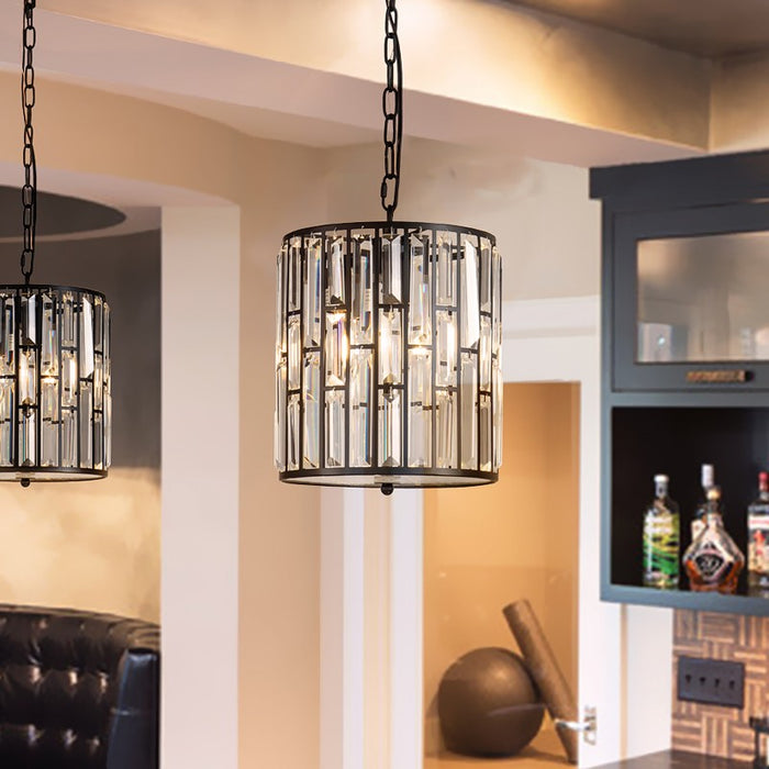 3-Light Black Mondern Farmhouse Crystal Lantern Drum Chandeliers
