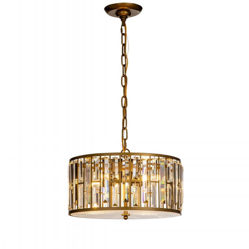 4-Light Brass Crystal Chandelier with Wrought Iron Accents