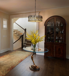 Modern Black Crystal Drum Chandelier
