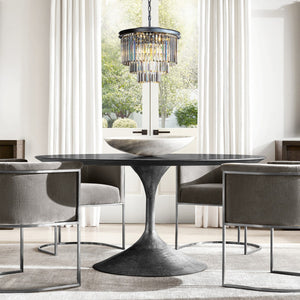 6-Lights Contemporary Matte Black 3-Tier Round Chandelier With Crystal Accents