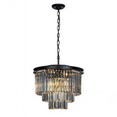 Modern and Contemporary Matte Black 3-Tier Fringe Crystal Chandelier