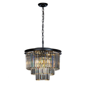 6-Lights Contemporary Matte Black 3-Tier Round Chandelier With Crystal Accents
