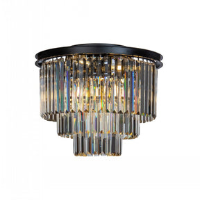 OPEN BOX-Mid-Century Modern Matte Black 3-Tier Crystal Flush Mount Lighting