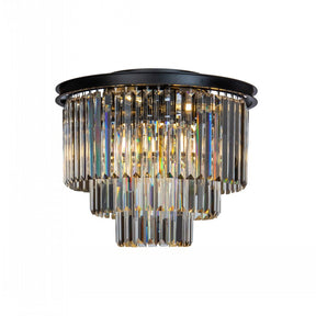 Mid-Century Modern Matte Black 3-Tier Crystal Flush Mount Lighting