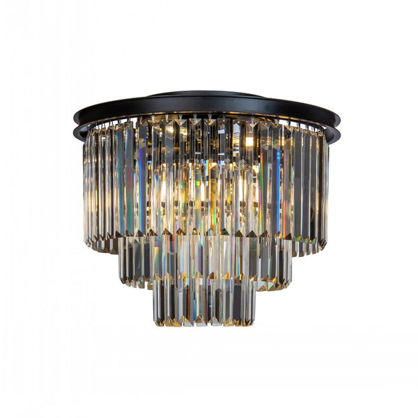 6-Lights Contemporary Matte Black 3-Tier Round Flush Mount Ceiling Light With Crystal Accents
