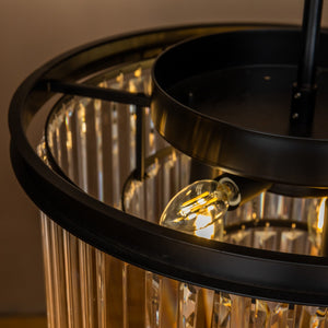 6-Lights Contemporary Matte Black 3-Tier Round Chandelier With Crystal Accents