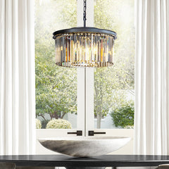 9 - Light Unique Drum Chandelier with Wrought Iron Accents