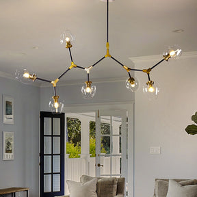 Black and Brass Linear Sputnik Chandelier with Clear Glass Shade