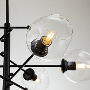 6-Light Modern Matte Black Sputnik Chandelier with Wrought Iron and Clear Glass Accents