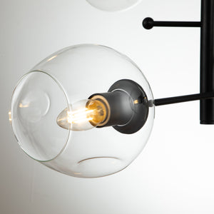 6-Light Modern Matte Black Sputnik Chandelier with Wrought Iron and Clear Glass Accents