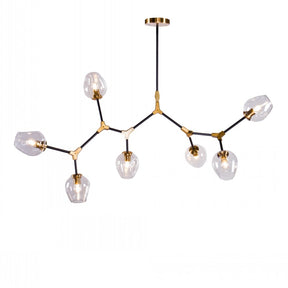 Black and Brass Linear Sputnik Chandelier with Clear Glass Shade